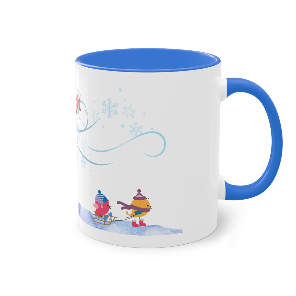 Winter Kids Scene Two-Tone Coffee Mug – 11oz Holiday Hot Chocolate Cup