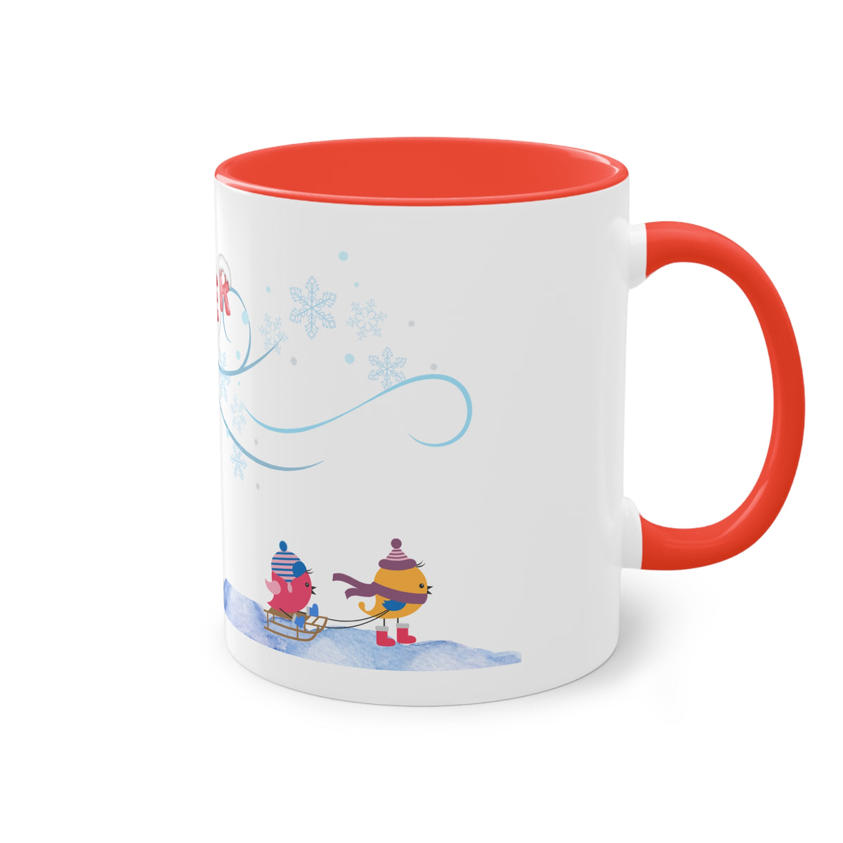 Winter Kids Scene Two-Tone Coffee Mug – 11oz Holiday Hot Chocolate Cup