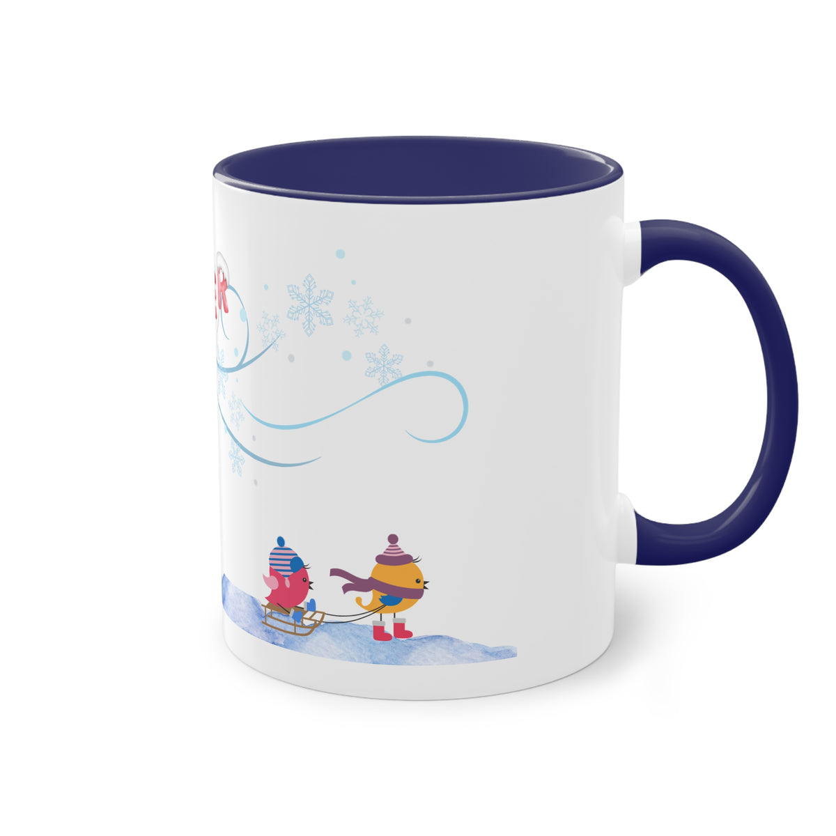 Winter Kids Scene Two-Tone Coffee Mug – 11oz Holiday Hot Chocolate Cup