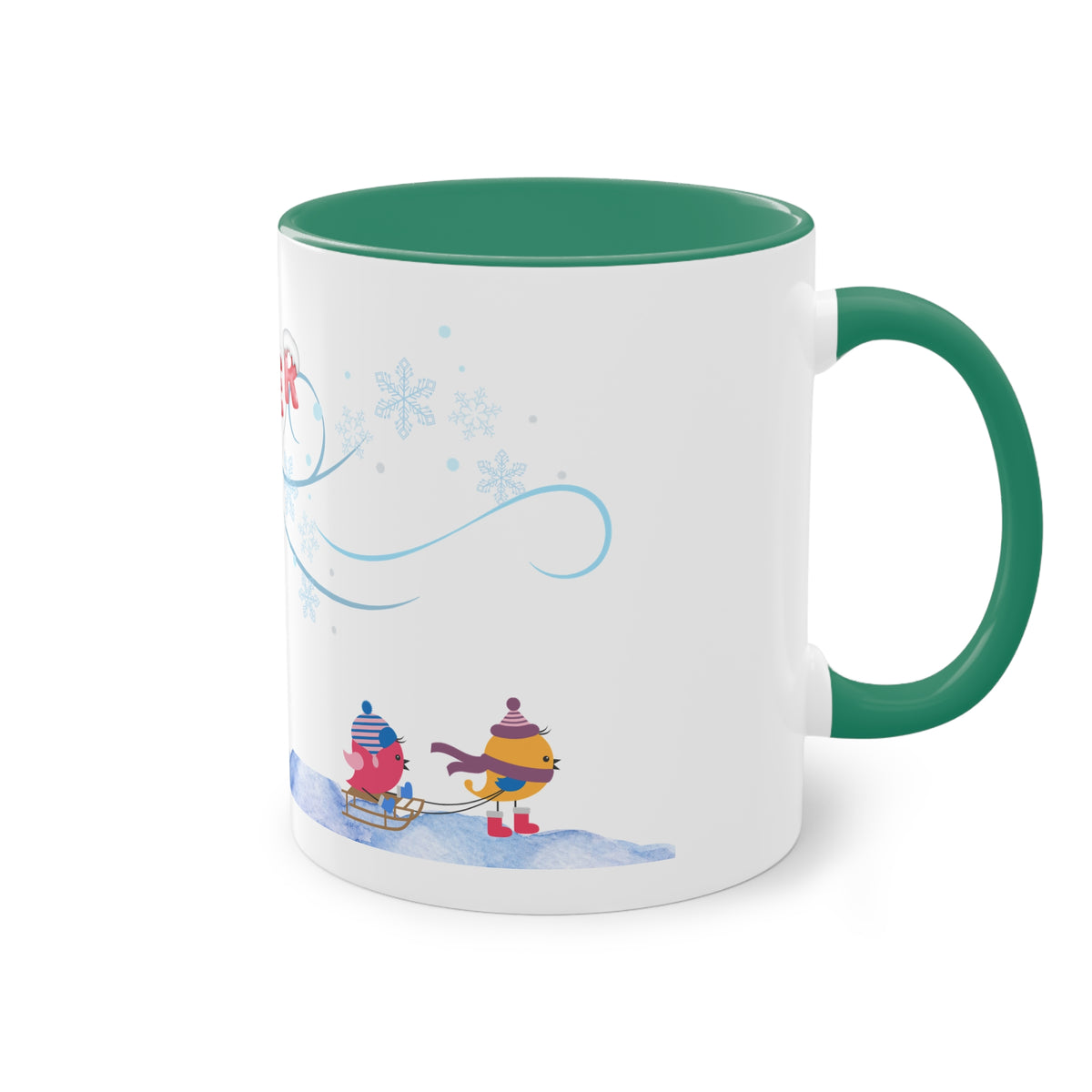 Winter Kids Scene Two-Tone Coffee Mug – 11oz Holiday Hot Chocolate Cup