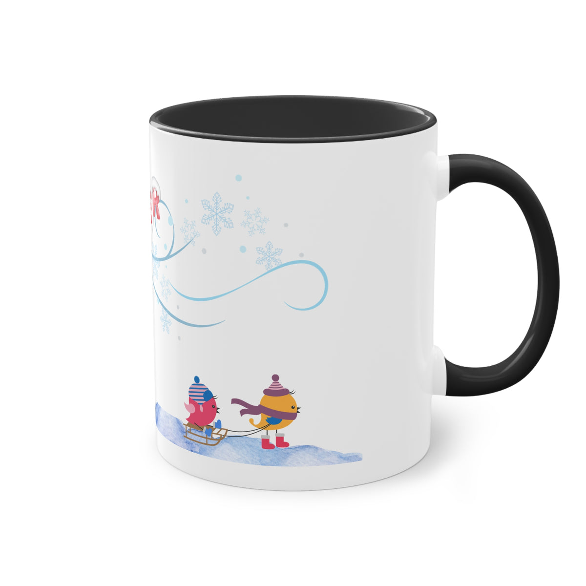 Winter Kids Scene Two-Tone Coffee Mug – 11oz Holiday Hot Chocolate Cup